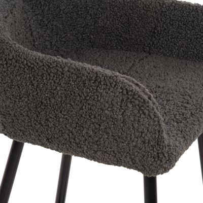 BAR STOOL MEDIUM HEIGHT STRIKE HM8592.01 GREY TEDDY FABRIC-BLACK METAL LEGS 50x50x94,5Hcm.