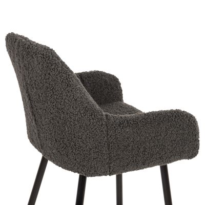 BAR STOOL MEDIUM HEIGHT STRIKE HM8592.01 GREY TEDDY FABRIC-BLACK METAL LEGS 50x50x94,5Hcm.