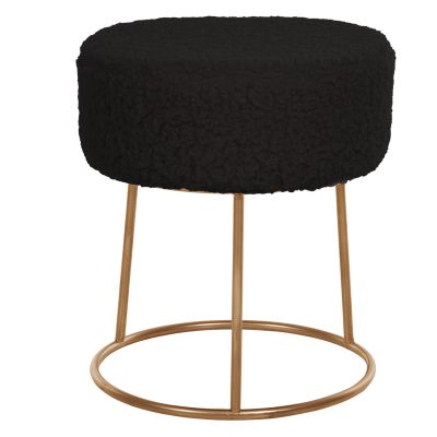 STOOL KARLO HM8411.24 BLACK BOUCLE FABRIC WITH GOLD BASE Φ35x41Hcm.