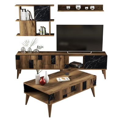 LIVING ROOM COMPOSITION HM11846.02 2PCS WALNUT-BLACK MARBLE LOOK