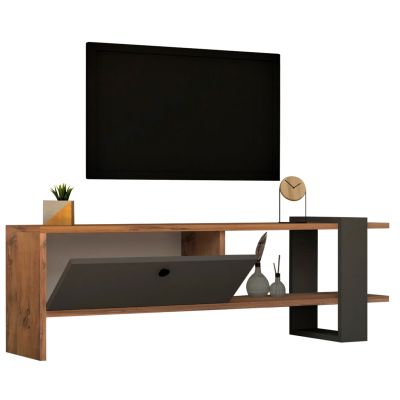 TV FURNITURE MELAMINE WALNUT AND CHARCOAL GREY 120x25x36.8Hcm.HM9436.01