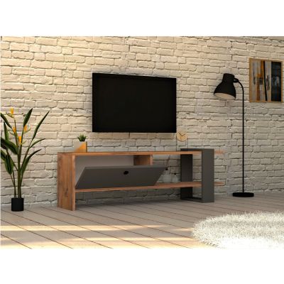 TV FURNITURE MELAMINE WALNUT AND CHARCOAL GREY 120x25x36.8Hcm.HM9436.01