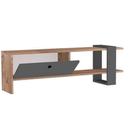 TV FURNITURE MELAMINE WALNUT AND CHARCOAL GREY 120x25x36.8Hcm.HM9436.01