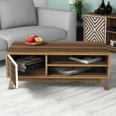 COFFEE TABLE HM9502.03 MELAMINE WITH CABINET WALNUT & WHITE 105x60x38.2Hcm.