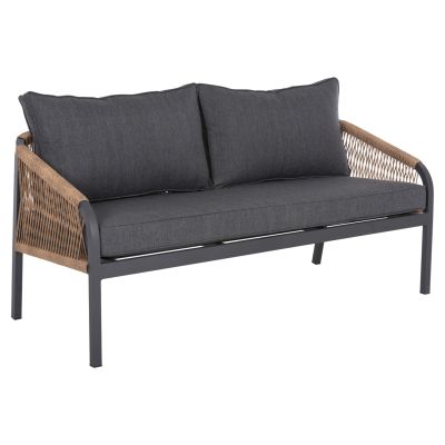 OUTDOOR SOFA 3-SEATER MAERLY HM6055.03 ALUMINUM IN ANTHRACITE-DARK BEIGE SYNTHETIC ROPE-ANTHRACITE CUSHIONS