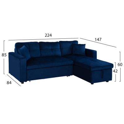 Corner Sofa Bed Wayne 224x147x85 HM3028.18 Velvet Blue