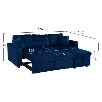 Corner Sofa Bed Wayne 224x147x85 HM3028.18 Velvet Blue