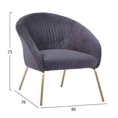 HM8549.01 Armchair Joyce Velvet Grey,metallic legs, 80x76x75