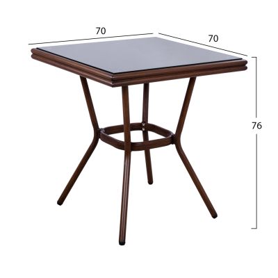 Алуминиева маса 70X70X76 бамбукова визия HM5568.03 кафява със стъкло