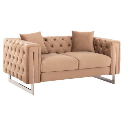 SOFA 2-SEATER t.CHESTERFIELD MOBAR HM3262.03 BEIGE VELVET-METAL LEGS 154x85x68Hcm.