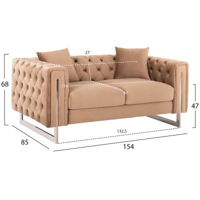 SOFA 2-SEATER t.CHESTERFIELD MOBAR HM3262.03 BEIGE VELVET-METAL LEGS 154x85x68Hcm.