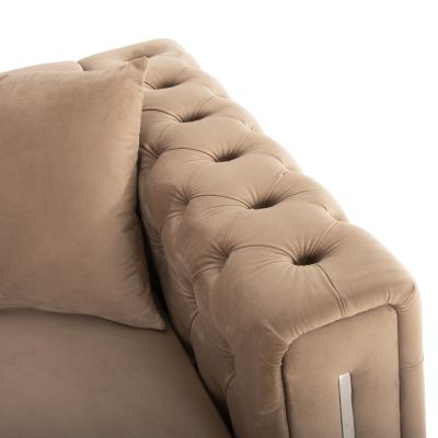 SOFA 2-SEATER t.CHESTERFIELD MOBAR HM3262.03 BEIGE VELVET-METAL LEGS 154x85x68Hcm.