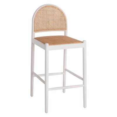 BAR STOOL BEECH WOOD-RATTAN HALF-ROUND BACKREST WHITE HM9408.03 47x46x100 cm.