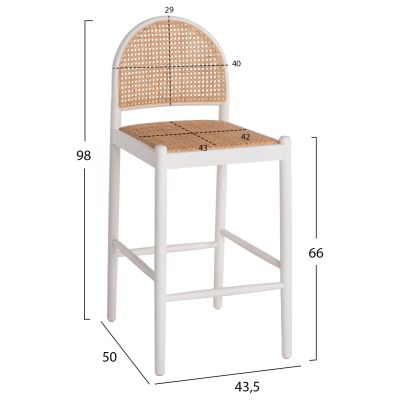 BAR STOOL BEECH WOOD-RATTAN HALF-ROUND BACKREST WHITE HM9408.03 47x46x100 cm.