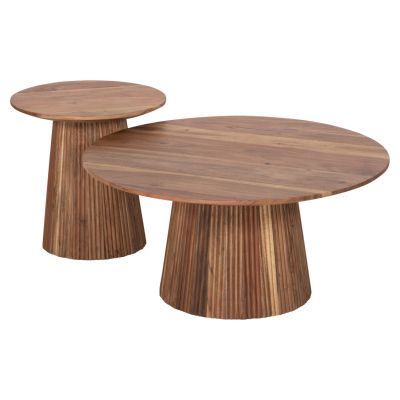 SET 2PCS COFFEE TABLES ROUND GROOT HM11945 SOLID ACACIA WOOD IN NATURAL Φ80 & Φ45cm.