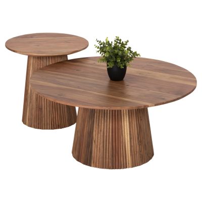 SET 2PCS COFFEE TABLES ROUND GROOT HM11945 SOLID ACACIA WOOD IN NATURAL Φ80 & Φ45cm.