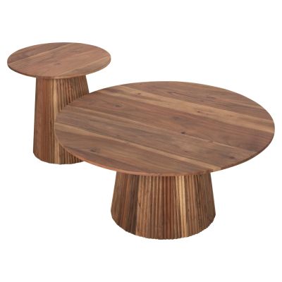 SET 2PCS COFFEE TABLES ROUND GROOT HM11945 SOLID ACACIA WOOD IN NATURAL Φ80 & Φ45cm.