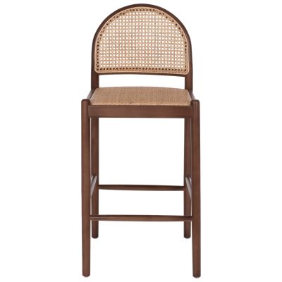 BAR STOOL BEECH WOOD WALNUT RATTAN BEIGE HALF-ROUND BACK 47x46x100Hcm.HM9408.04