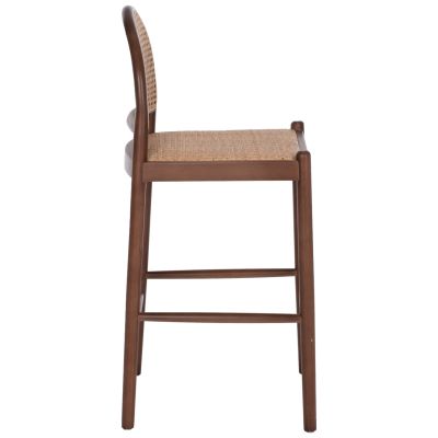 BAR STOOL BEECH WOOD WALNUT RATTAN BEIGE HALF-ROUND BACK 47x46x100Hcm.HM9408.04