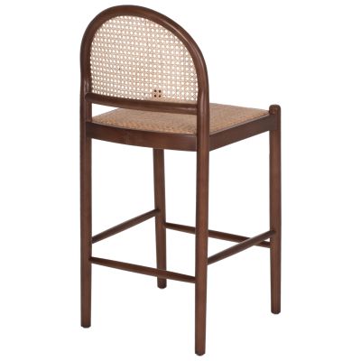 BAR STOOL BEECH WOOD WALNUT RATTAN BEIGE HALF-ROUND BACK 47x46x100Hcm.HM9408.04