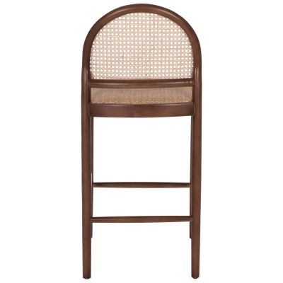 BAR STOOL BEECH WOOD WALNUT RATTAN BEIGE HALF-ROUND BACK 47x46x100Hcm.HM9408.04