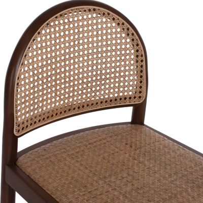 BAR STOOL BEECH WOOD WALNUT RATTAN BEIGE HALF-ROUND BACK 47x46x100Hcm.HM9408.04