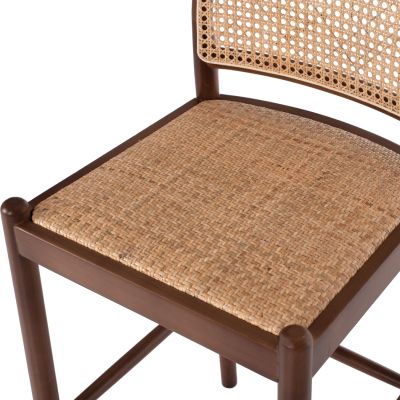 BAR STOOL BEECH WOOD WALNUT RATTAN BEIGE HALF-ROUND BACK 47x46x100Hcm.HM9408.04