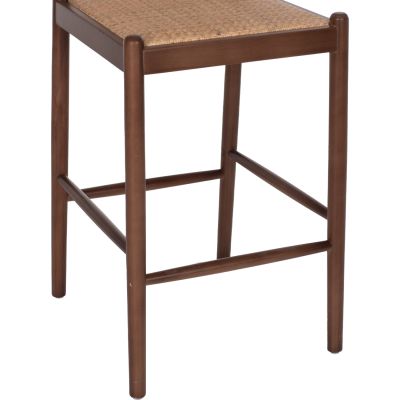 BAR STOOL BEECH WOOD WALNUT RATTAN BEIGE HALF-ROUND BACK 47x46x100Hcm.HM9408.04