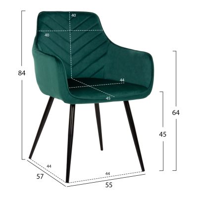 ARMCHAIR LATRELL HM8582.03 CYPRESS GREEN VELVET & BLACK METAL LEGS 55x57x84Hcm.