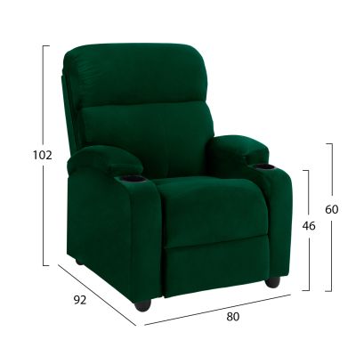 HM0122.13 Armchair cypress green velvet relax, recline mechanism  80x92x102cm