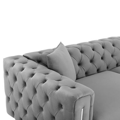 SOFA 3-SEATER t.CHESTERFIELD MOBAR HM3263.01 GREY VELVET-METAL LEGS 212x87x68H cm.