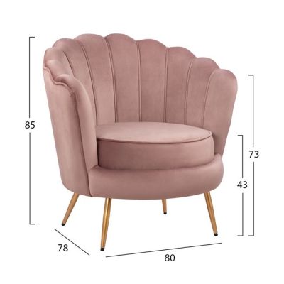 HM8493.02 ARMCHAIR, DUSTY PINK VELVET, GOLDEN BASE 80x78x85Y cm.