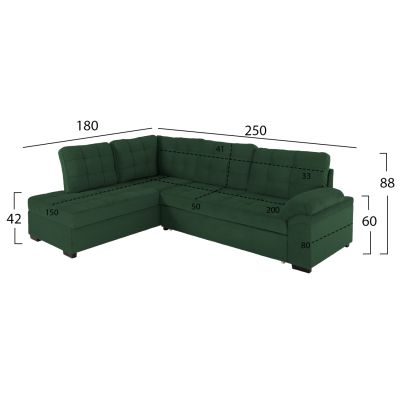 SOFABED LEFT CORNER JADE HM3144.05L CYPRESS GREEN VELVET 250x80-180x73-88Hcm.