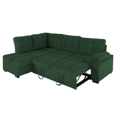 SOFABED LEFT CORNER JADE HM3144.05L CYPRESS GREEN VELVET 250x80-180x73-88Hcm.