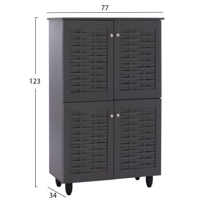 SHOE CABINET KABIRA HM2210.10 4-DOOR MELAMINE IN DARK GREY COLOR 77x34x123Hcm.