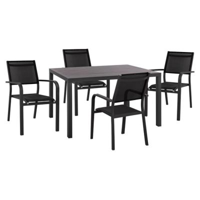 Set 5 pieces with Table 140x80x75.5 & Armchairs Aluminum Grey HM10529.02