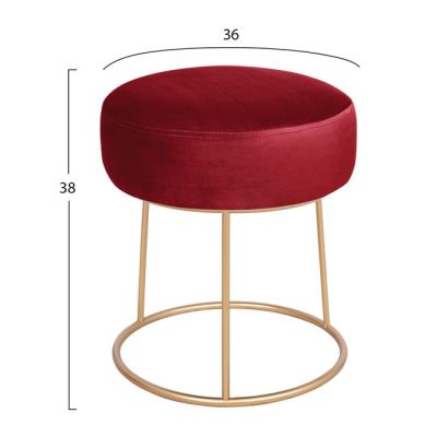 Velvet stool Karlo HM8411.06 in red color with gold base D36x38 cm.