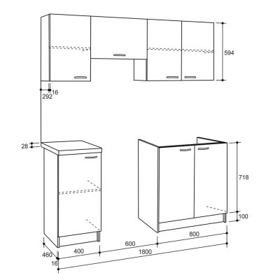 KITCHEN UNIT MAURICE ΗΜ2441.10 MELAMINE DARK GREY-WHITE 180x29,2-46cm.