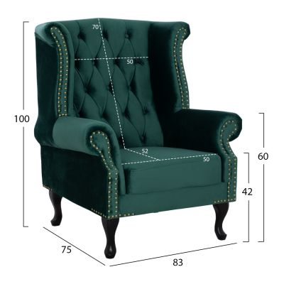 HM0053.03 armchair POLINA, cypress green velvet, chesterfield-style