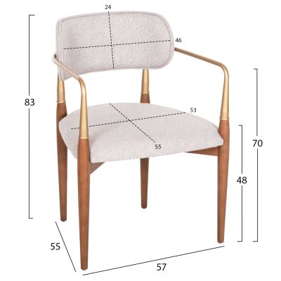 DINING ARMCHAIR BERLINETA HM18021.01 BEECH WOOD-METAL-FABRIC IN ECRU 57x55x83Hcm.