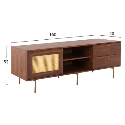 TV CABINET MEEN HM9736 MDF WITH WALNUT VENEER-GOLD LEGS 160x40x52Hcm.