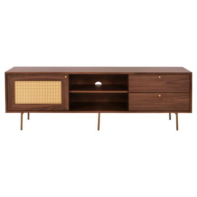 TV CABINET MEEN HM9736 MDF WITH WALNUT VENEER-GOLD LEGS 160x40x52Hcm.