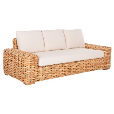 OUTDOOR SOFA 3-SEATER TROPEL HM9808 MANGO WOOD-RATTAN NATURAL COLOR-WHITE CUSHIONS 216x88x70-85Hcm.