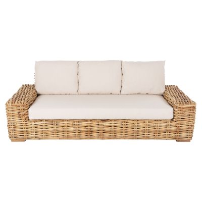 OUTDOOR SOFA 3-SEATER TROPEL HM9808 MANGO WOOD-RATTAN NATURAL COLOR-WHITE CUSHIONS 216x88x70-85Hcm.