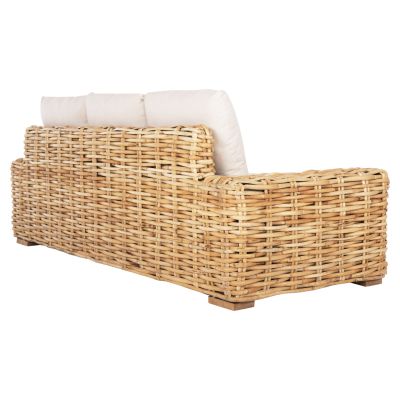 OUTDOOR SOFA 3-SEATER TROPEL HM9808 MANGO WOOD-RATTAN NATURAL COLOR-WHITE CUSHIONS 216x88x70-85Hcm.