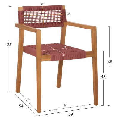 КРЕСЛО CHARLOTTE HM9637.06 ТИКОВО ДЪРВО В ЕСТЕСТВЕНО И РОЗОВО ВЪЖЕ 59x54x83Hcm.