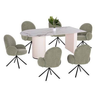 DINING SET 7PCS HM11977 TABLE CERAMUS & 6 ARMCHAIRS WINON