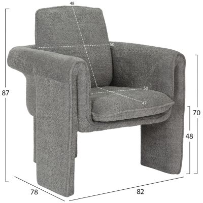 ARMCHAIR CRUSHER HM9681.01 GREY BOUCLE FABRIC-METAL FRAME 82x78x87Hcm.