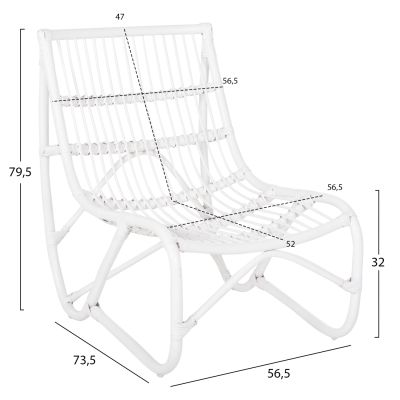 КРЕСЛО GRINN HM9815.03 РАТАНОВИ Пръчици В БЯЛ ЦВЯТ 56.5x73.5x79.5H cm.