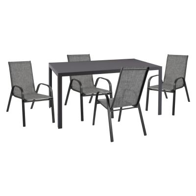 OUTDOOR 5PCS DINING SET LEOFER HM21004 METAL TABLE-4 METAL ARMCHAIRS-GREY